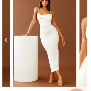 FRIEDA COWL NECK SIDE SPLIT RIBBED MAXI DRESS WHITE